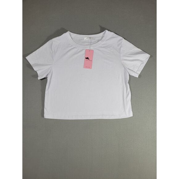 Aoang Womens Summer Crop Top Short Sleeve Round Neck T-Shirt Loose Fit Small - Picture 3 of 7